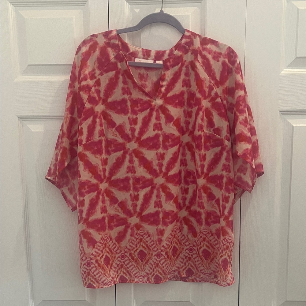 Belle by Kim Gravel Red and Pink Geometric Blouse